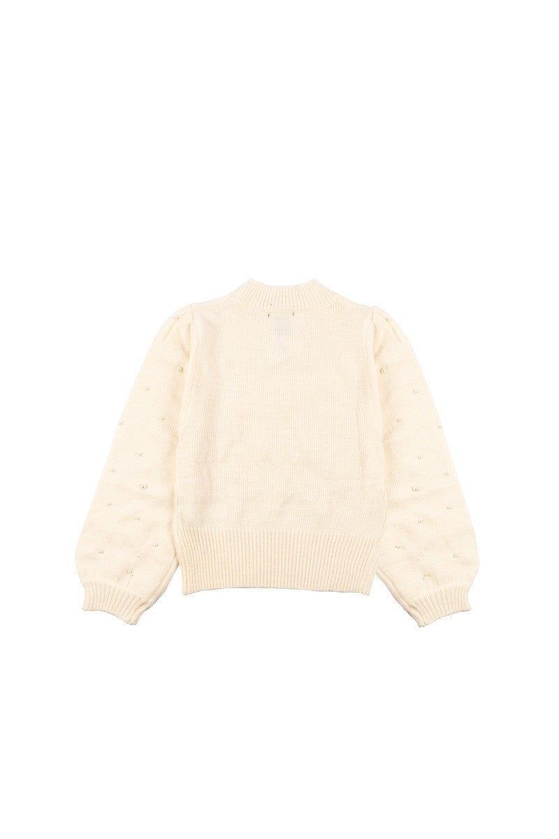 Floral Appliqué Faux Pearl Sweater