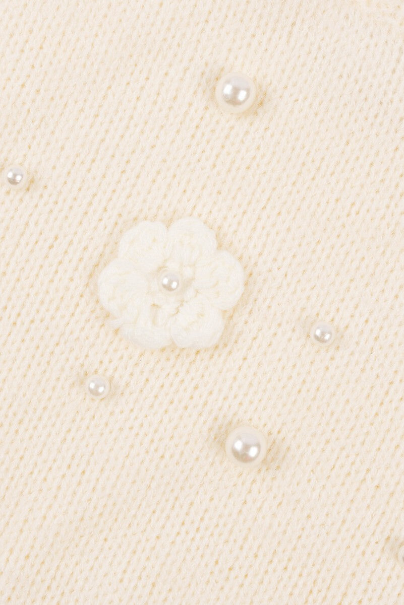 Floral Appliqué Faux Pearl Sweater
