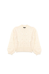 Floral Appliqué Faux Pearl Sweater