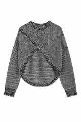 Fringe-Trim Open-Back Bolero Sweater
