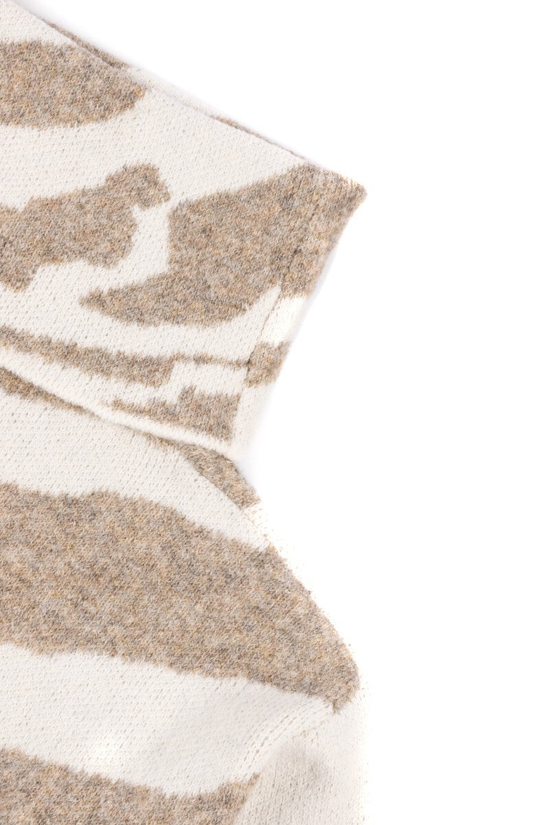 Zebra Print Cropped Turtleneck Sweater