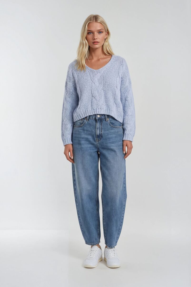 V-Neck Cable Knit Sweater