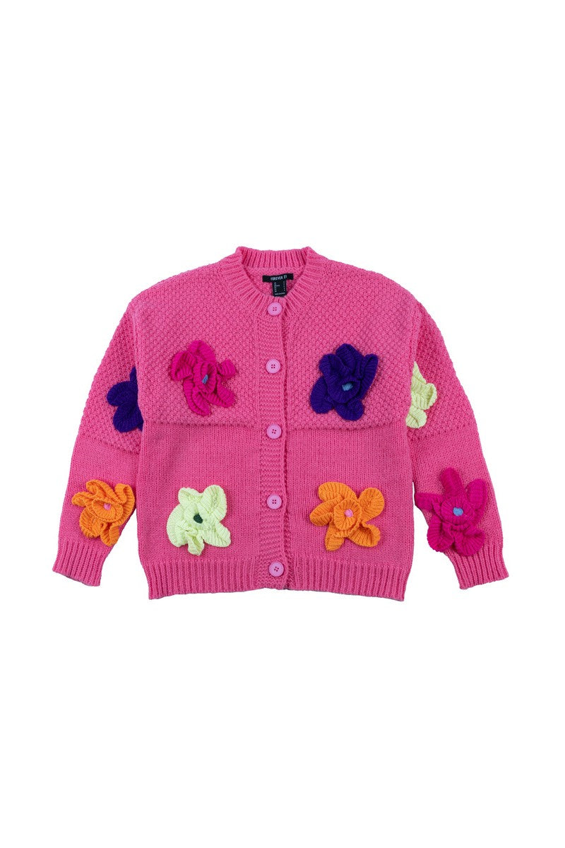 Floral Appliqué Knit Cardigan Sweater