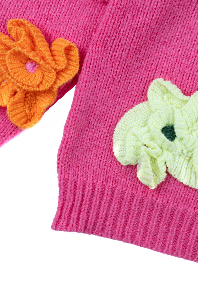 Floral Appliqué Knit Cardigan Sweater