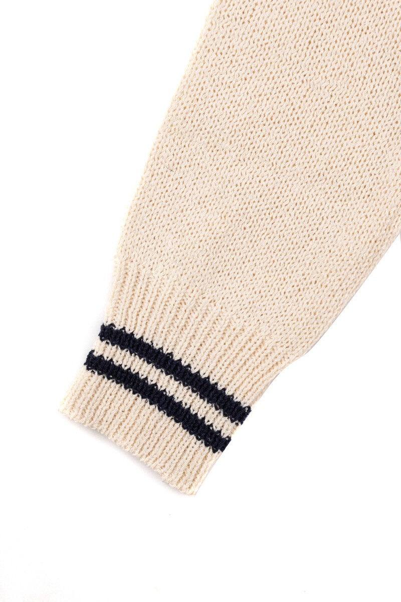 Contrast-Trim Collared Knit Sweater