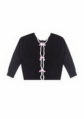Velvet Bow Open-Front Knit Sweater