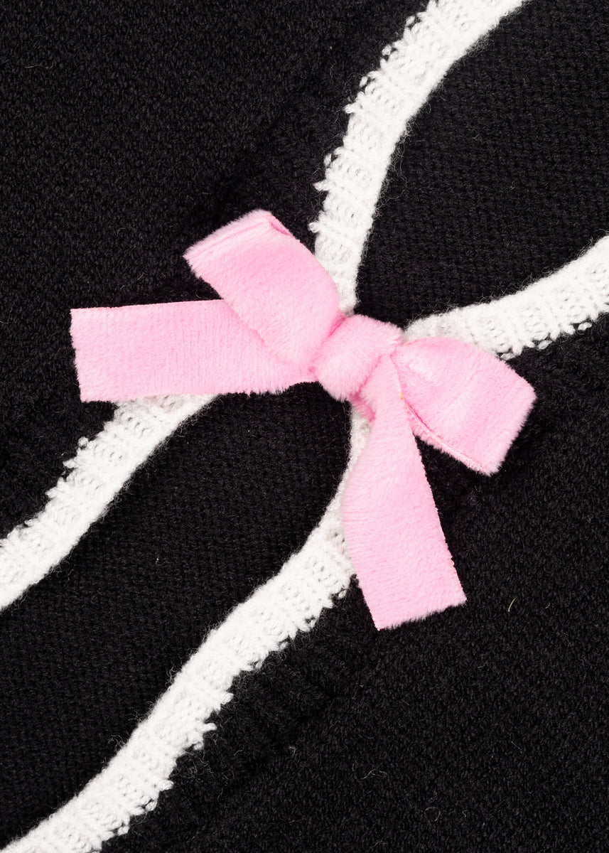 Velvet Bow Open-Front Knit Sweater