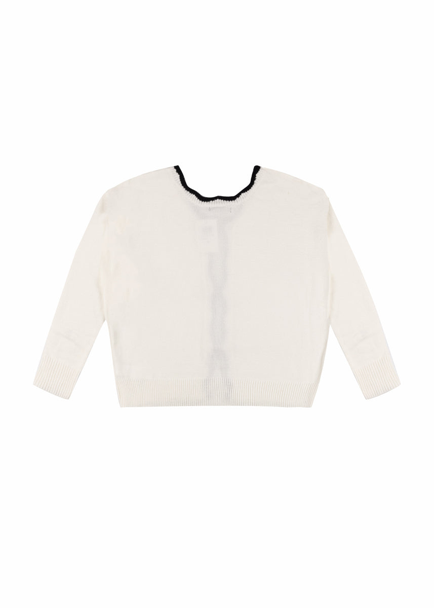 Velvet Bow Open-Front Knit Sweater