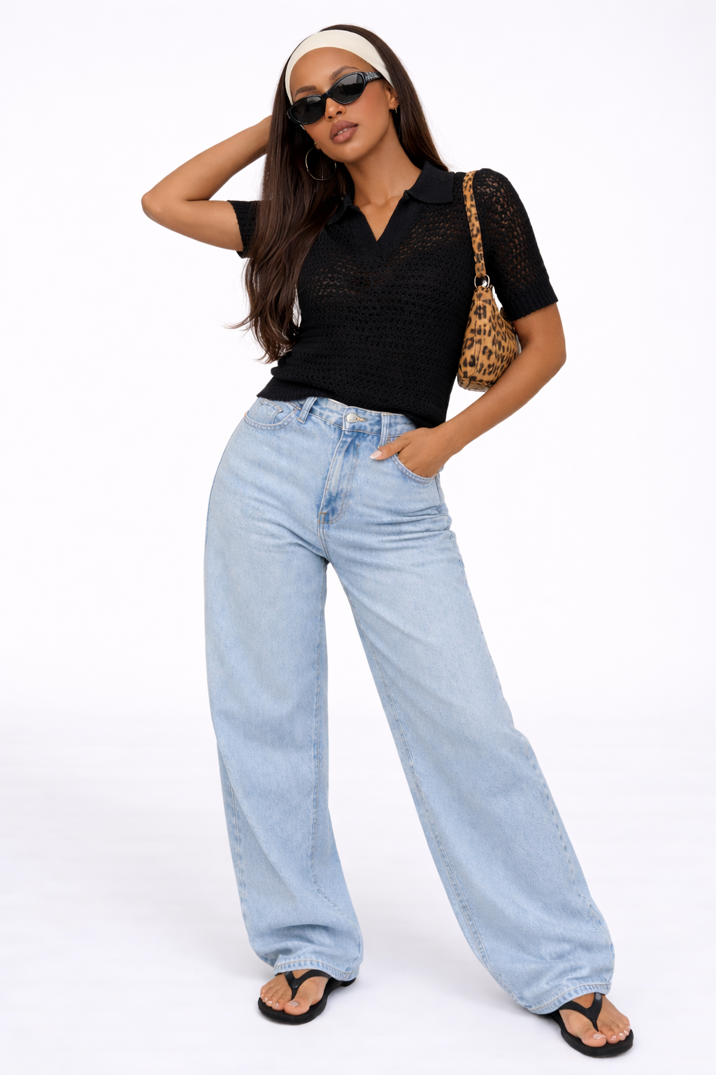 Short-Sleeve Crochet Collared Sweater Top
