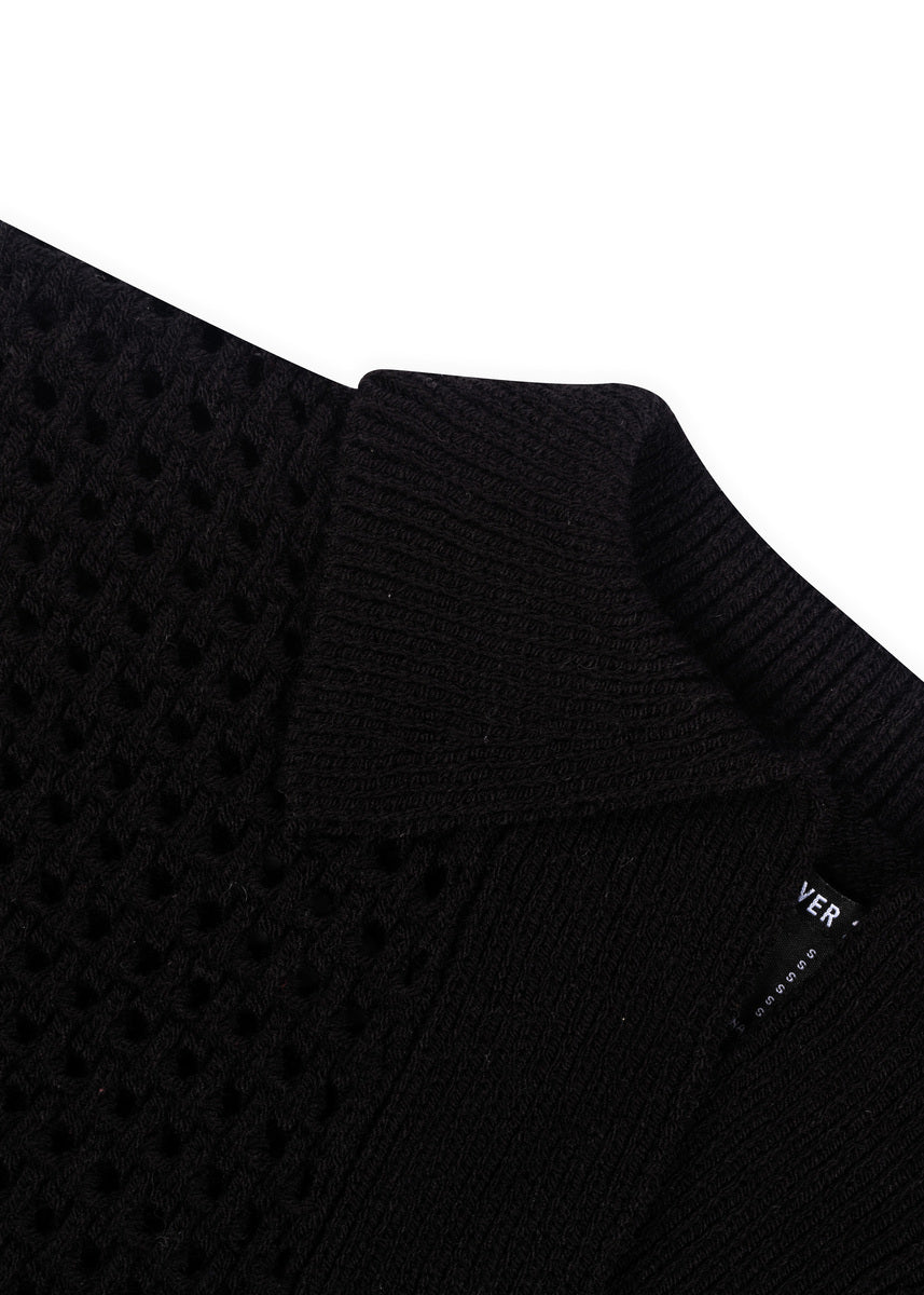 Short-Sleeve Crochet Collared Sweater Top