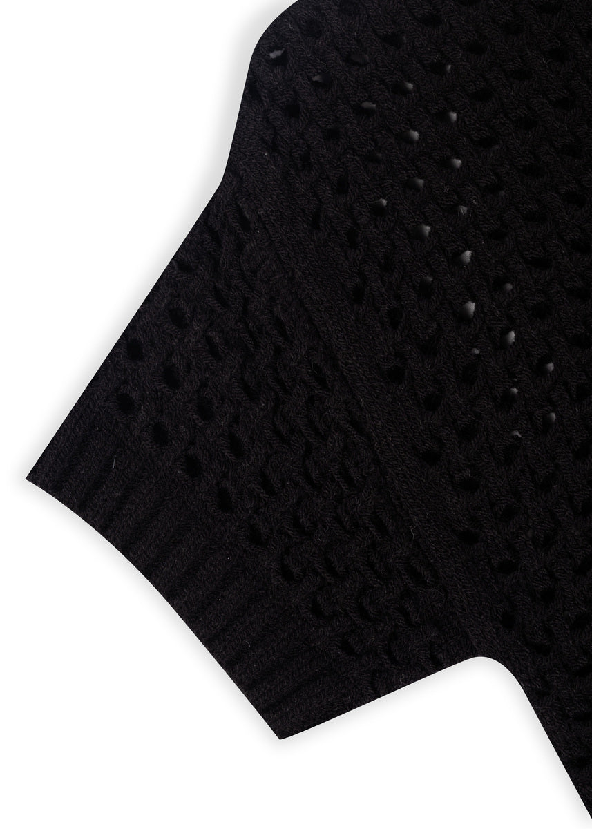 Short-Sleeve Crochet Collared Sweater Top