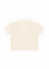 Short-Sleeve Crochet Collared Sweater Top
