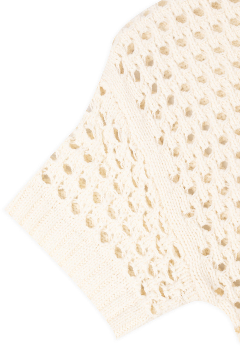 Short-Sleeve Crochet Collared Sweater Top