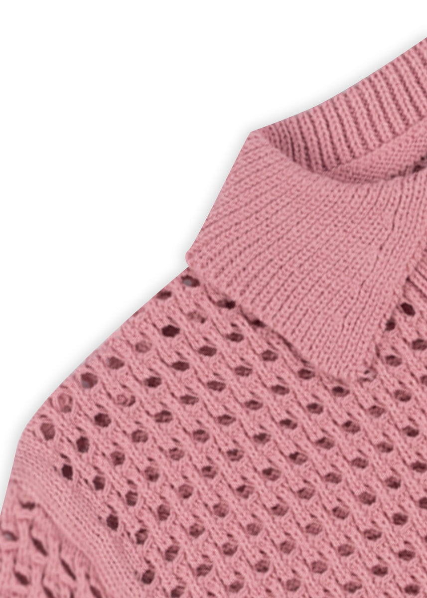 Short-Sleeve Crochet Collared Sweater Top