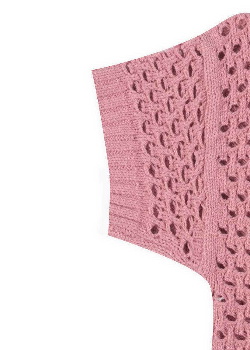 Short-Sleeve Crochet Collared Sweater Top