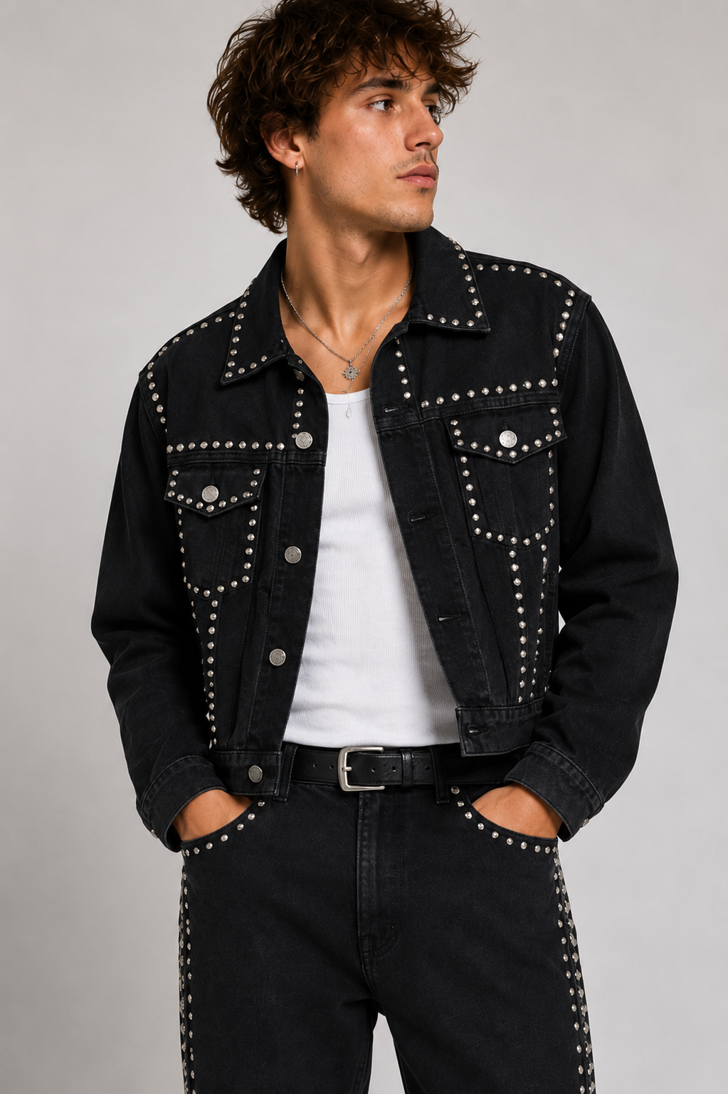 Studded Denim Trucker Jacket