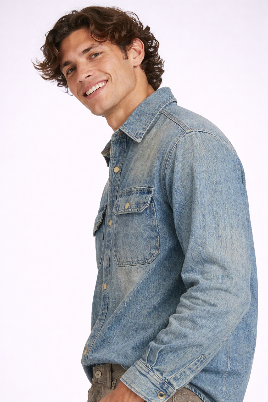 F21 Men Vintage Wash Denim Shirt