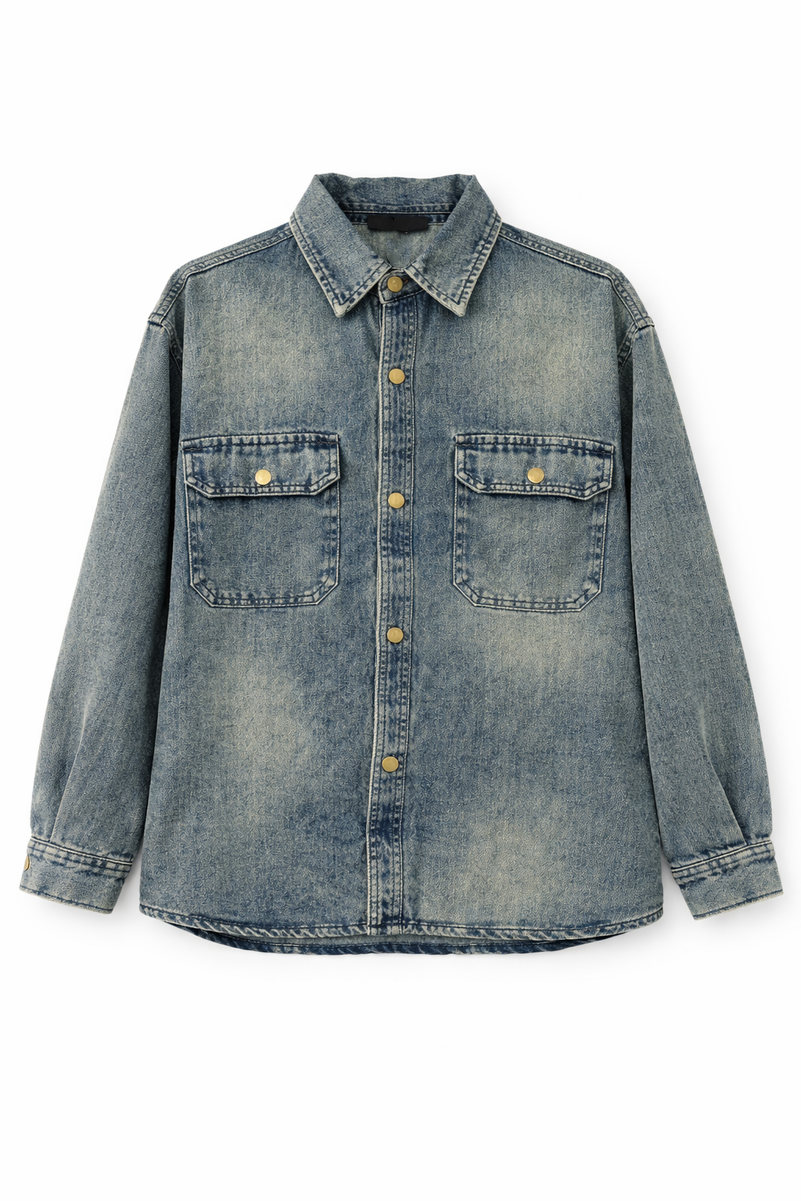 F21 Men Vintage Wash Denim Shirt