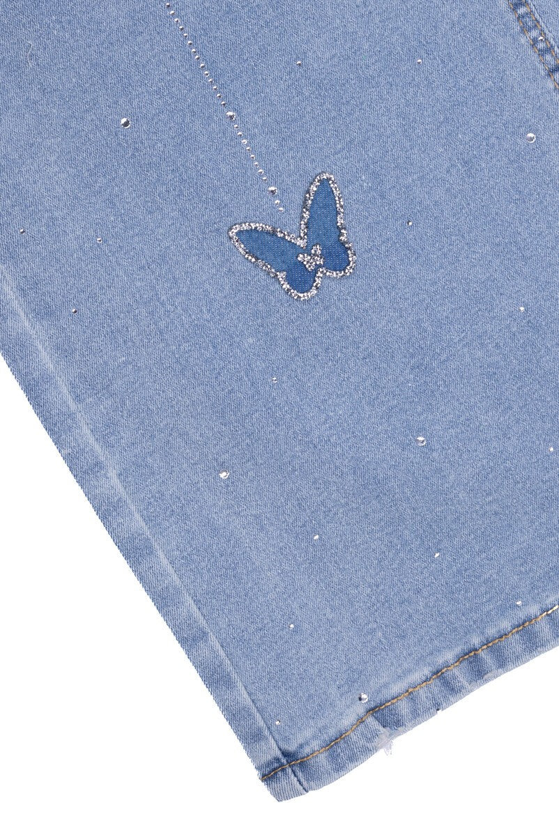 Straight Leg Jeans with Butterfly and Rhinestone Details