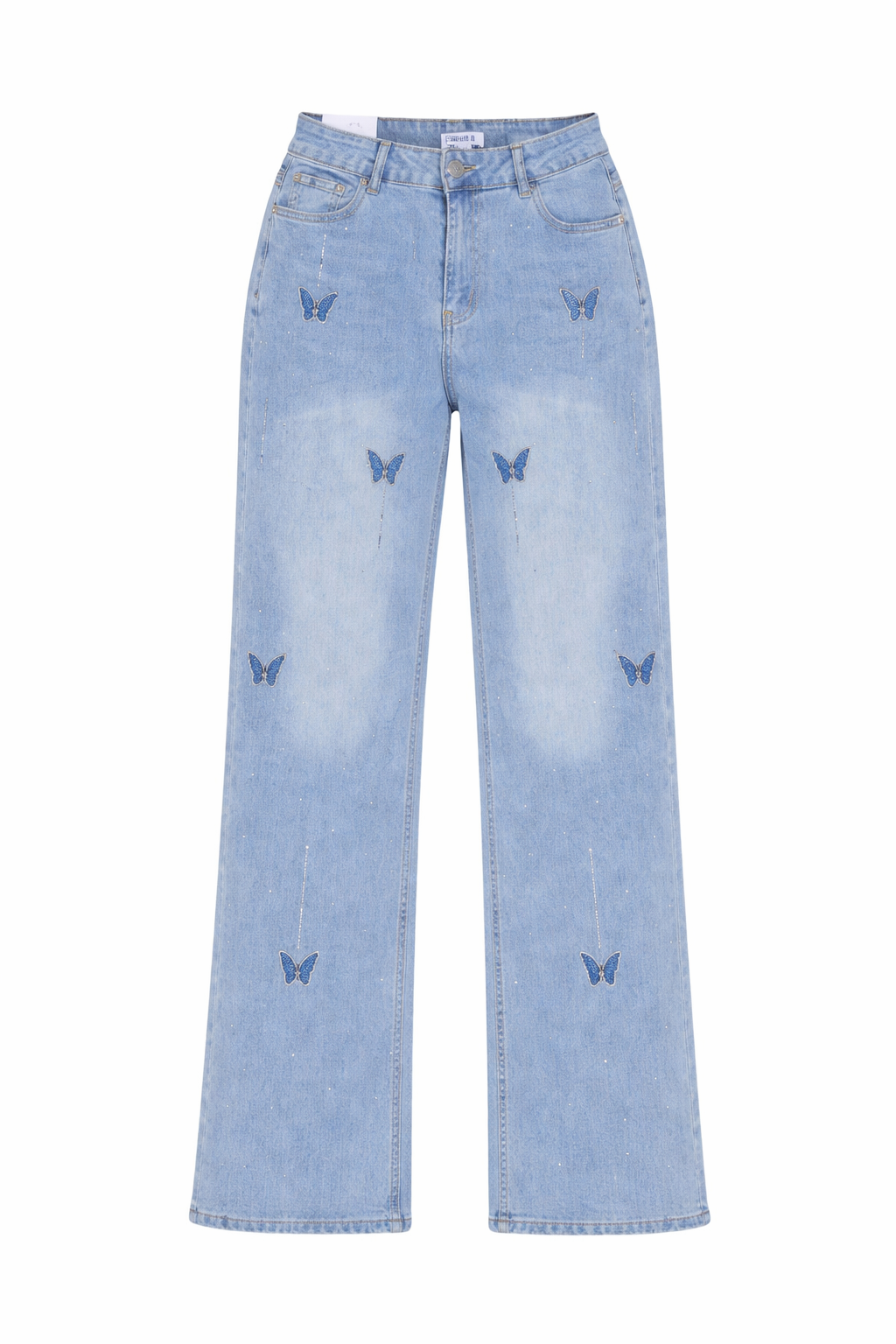 Straight Leg Jeans with Butterfly and Rhinestone Details