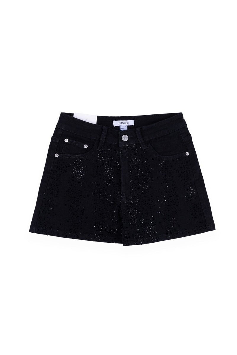 Stretch Denim Shorts with Rhinestones