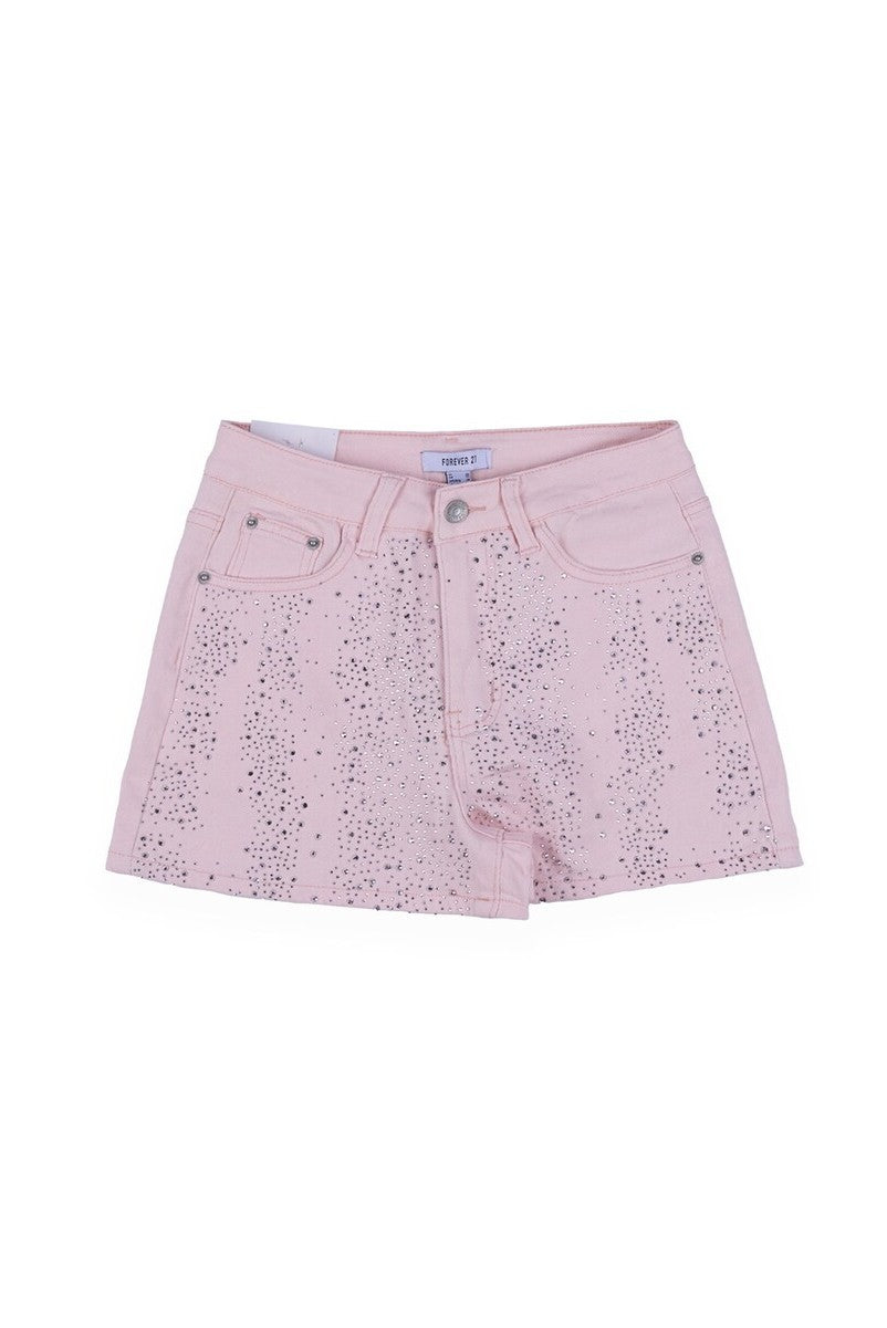 Stretch Denim Shorts with Rhinestones