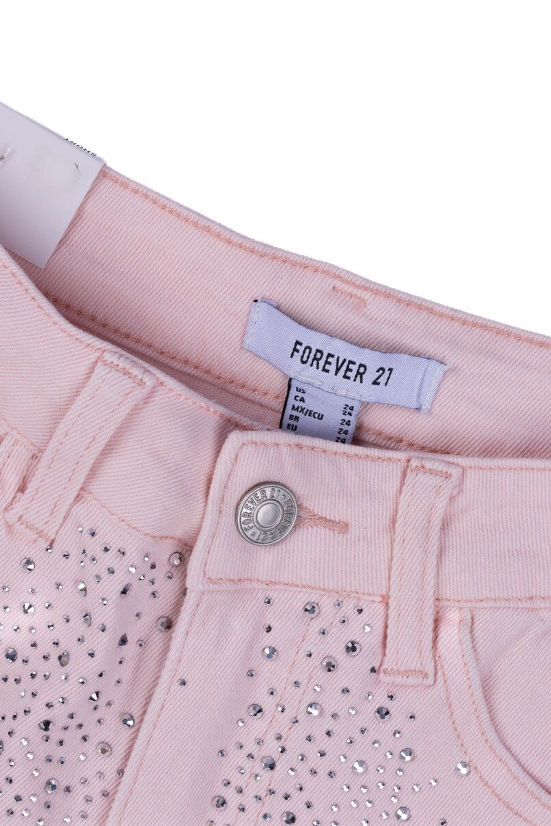Stretch Denim Shorts with Rhinestones