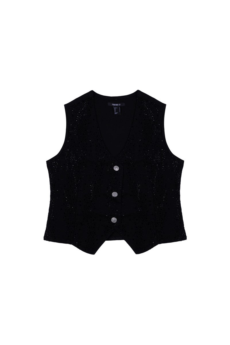 Stretch Denim Vest with Rhinestones