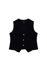 Stretch Denim Vest with Rhinestones