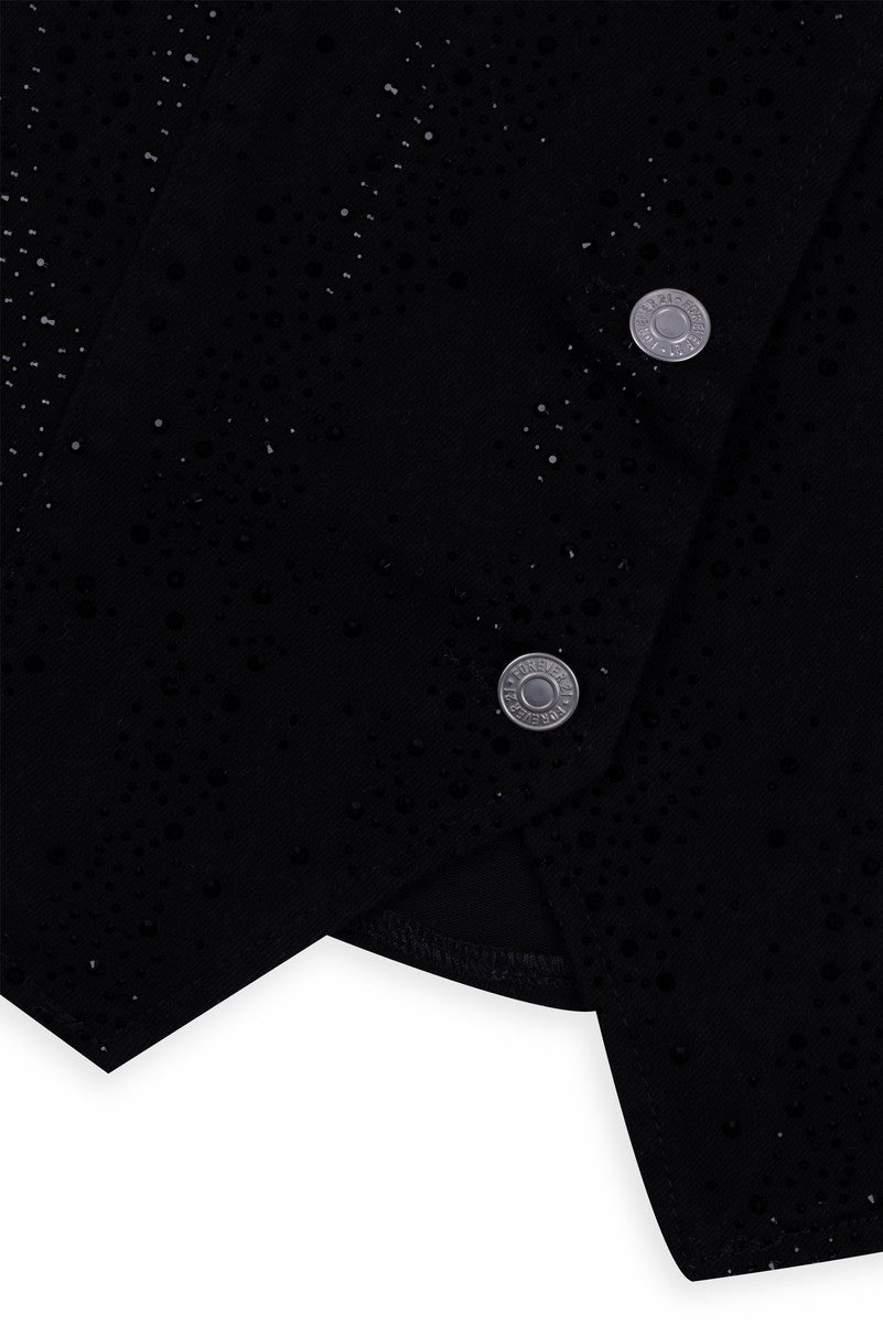 Stretch Denim Vest with Rhinestones