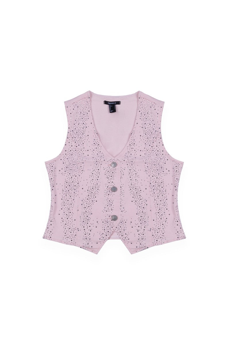 Stretch Denim Vest with Rhinestones
