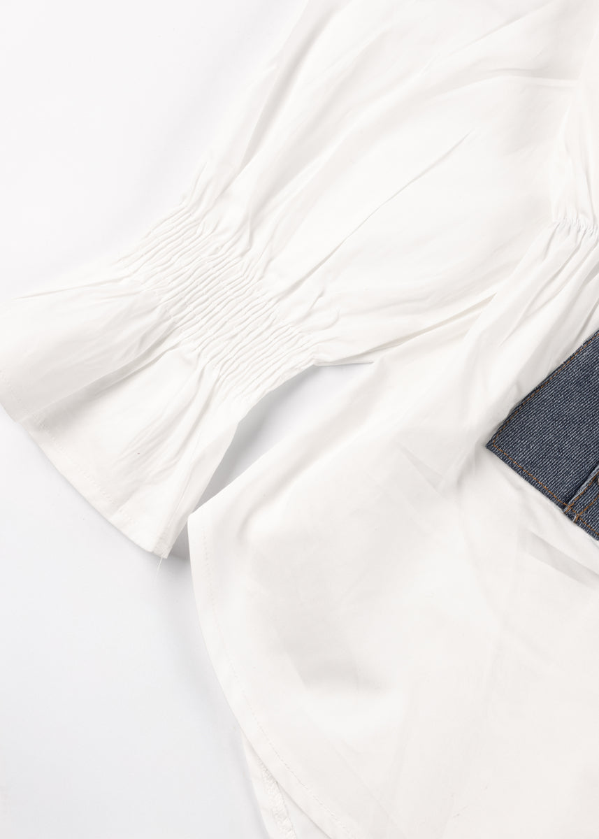 Poplin Faux Denim Corset Shirt