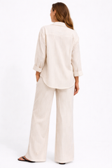 Striped Long Sleeve Shirt and Wide Leg Pants Set