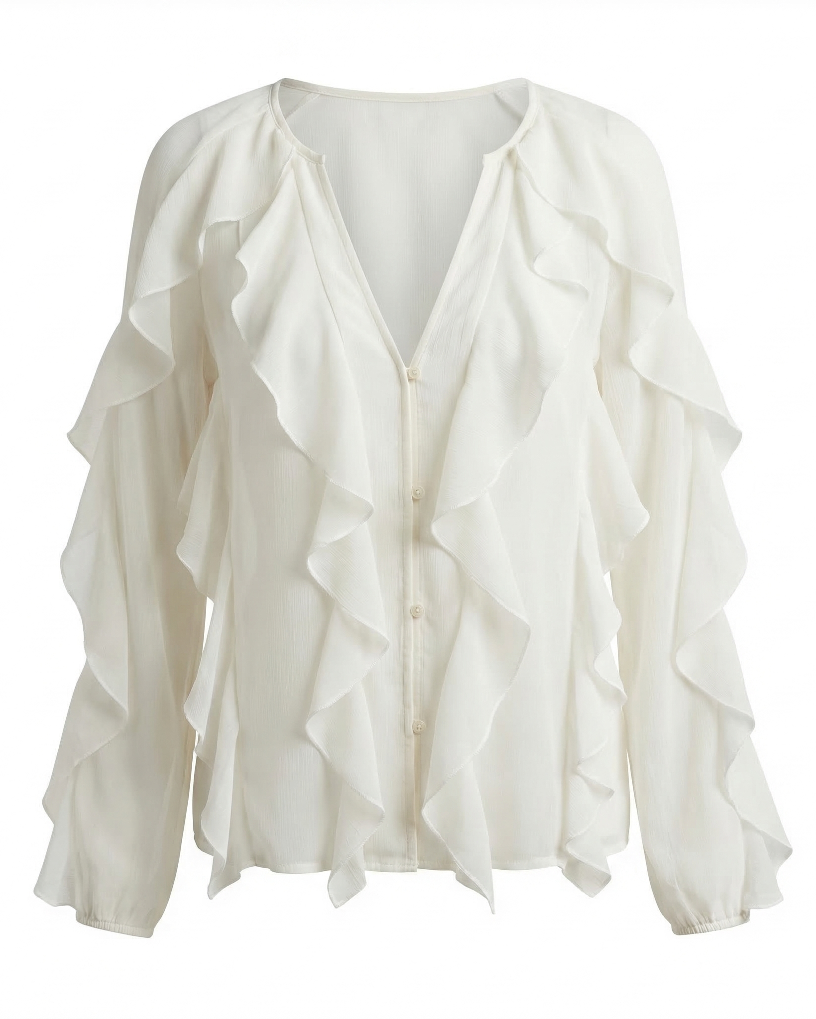Chiffon Button Front Ruffle Detail Blouse