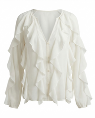 Chiffon Button Front Ruffle Detail Blouse