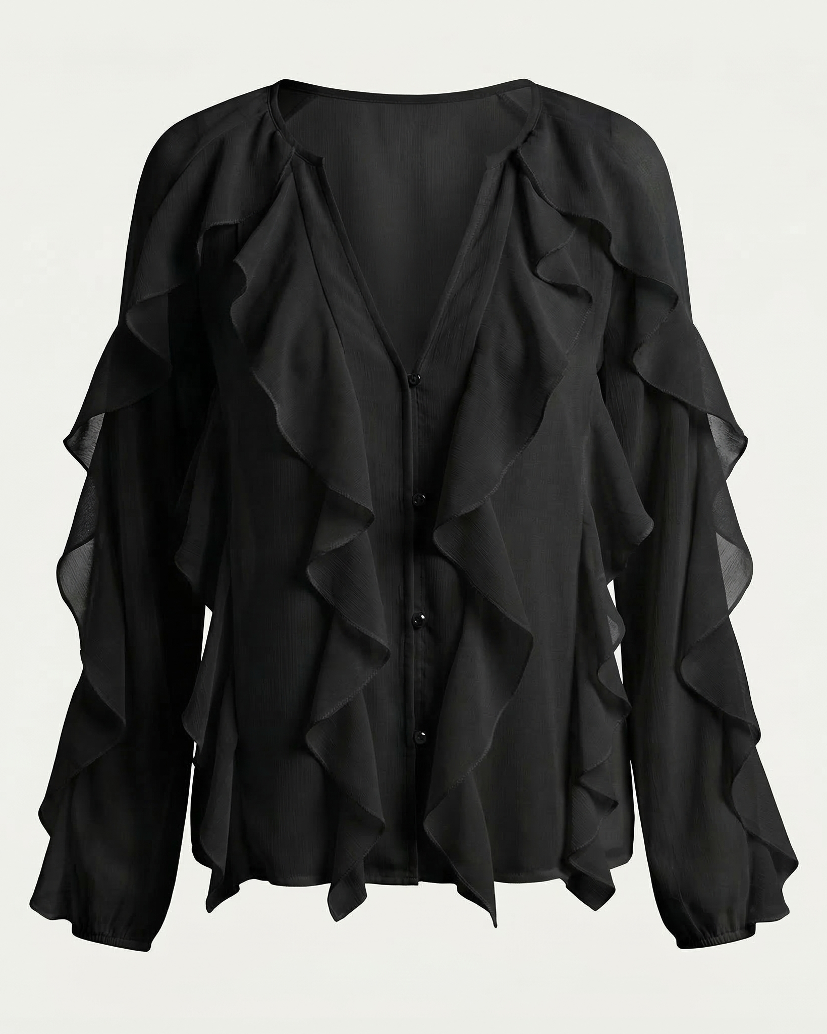 Chiffon Button Front Ruffle Detail Blouse