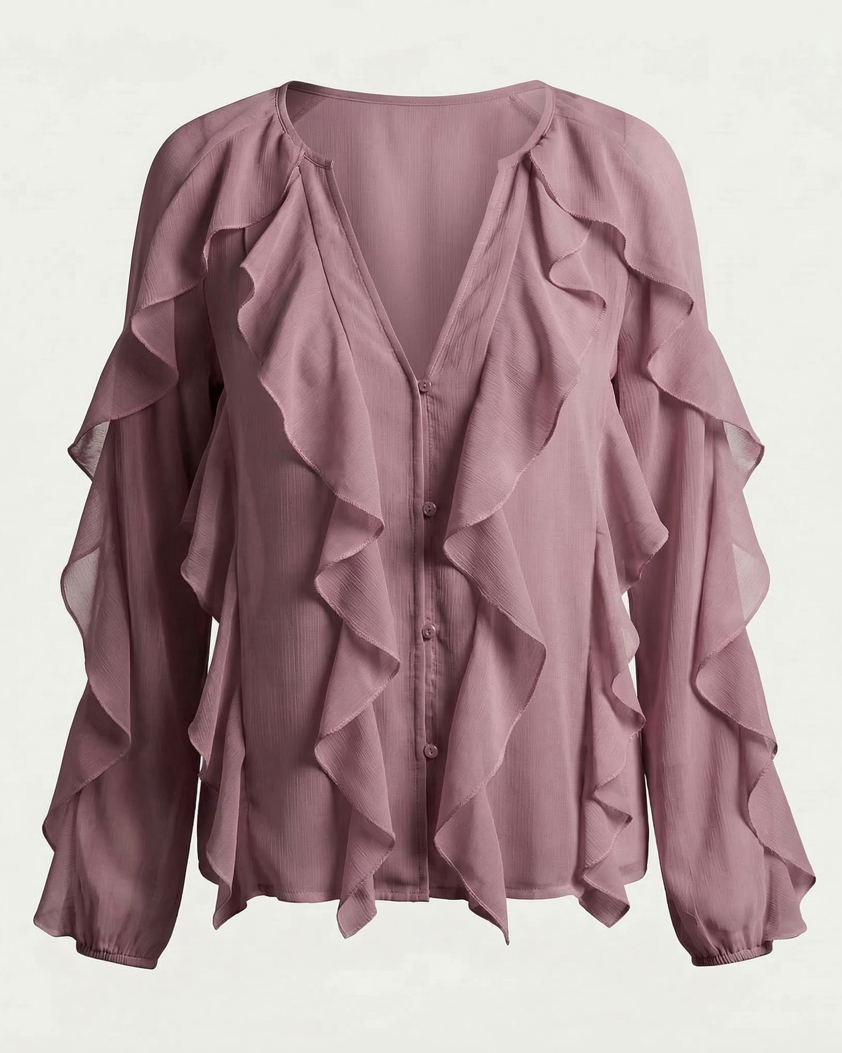 Chiffon Button Front Ruffle Detail Blouse