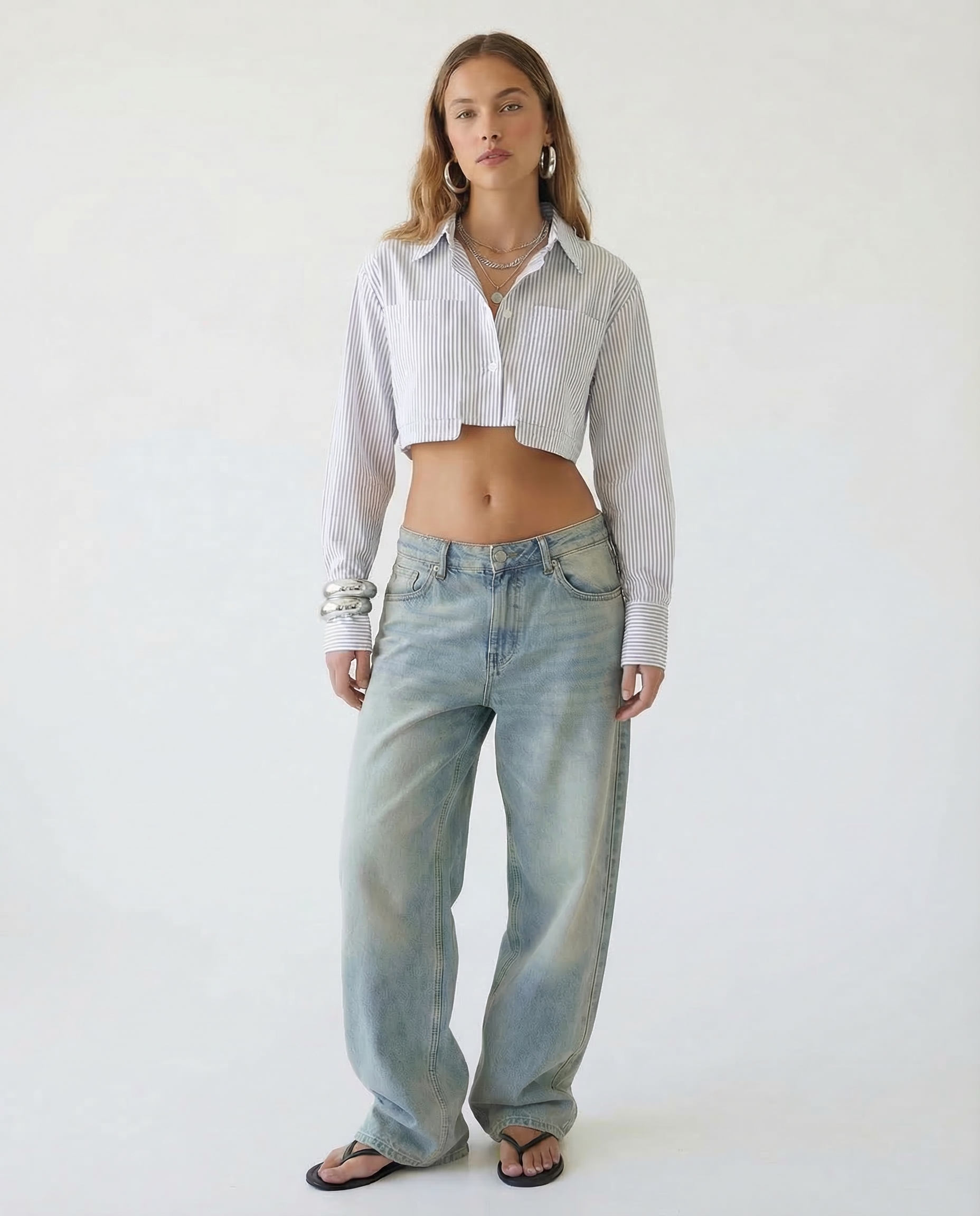 Striped Cropped Button Front Shirt