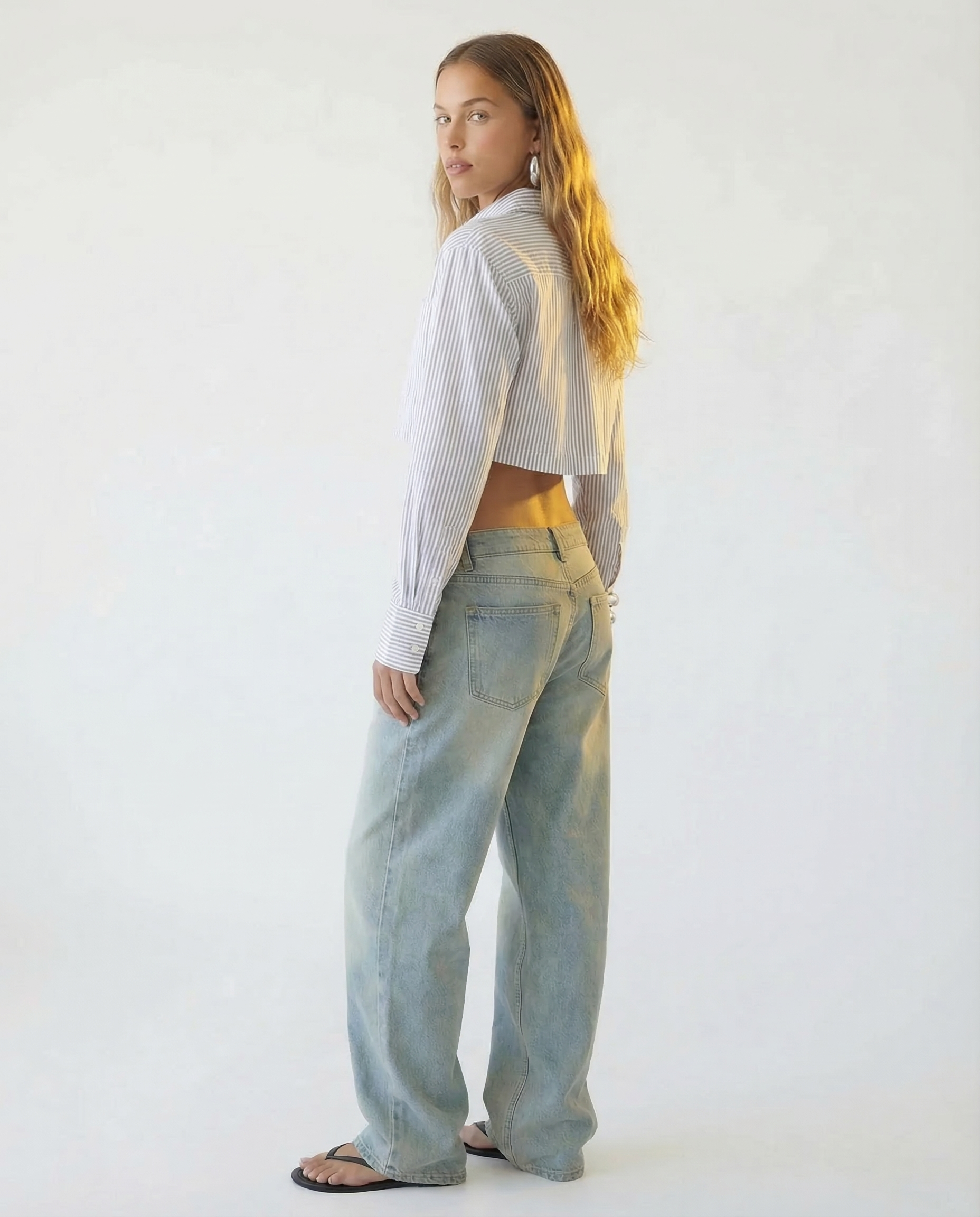 Striped Cropped Button Front Shirt