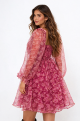 Floral Print Organza Mini Dress