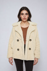 Double-Breasted Faux Shearling Coat