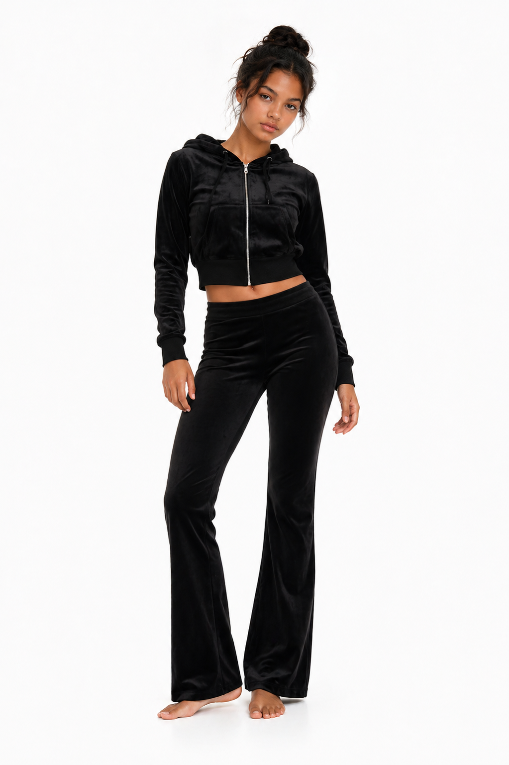 Velour Zip-Front Hoodie & Pant Set
