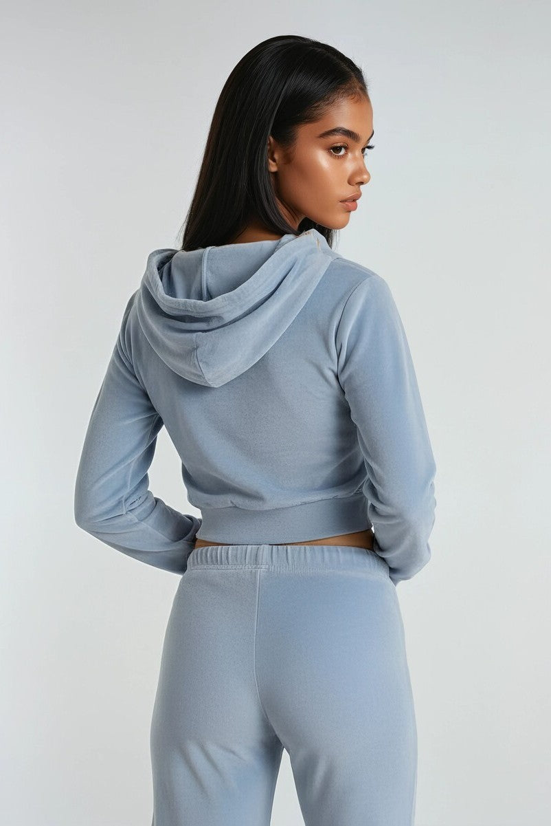 Velour Zip-Front Hoodie & Pant Set