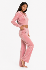 Velour Zip-Front Hoodie & Pant Set