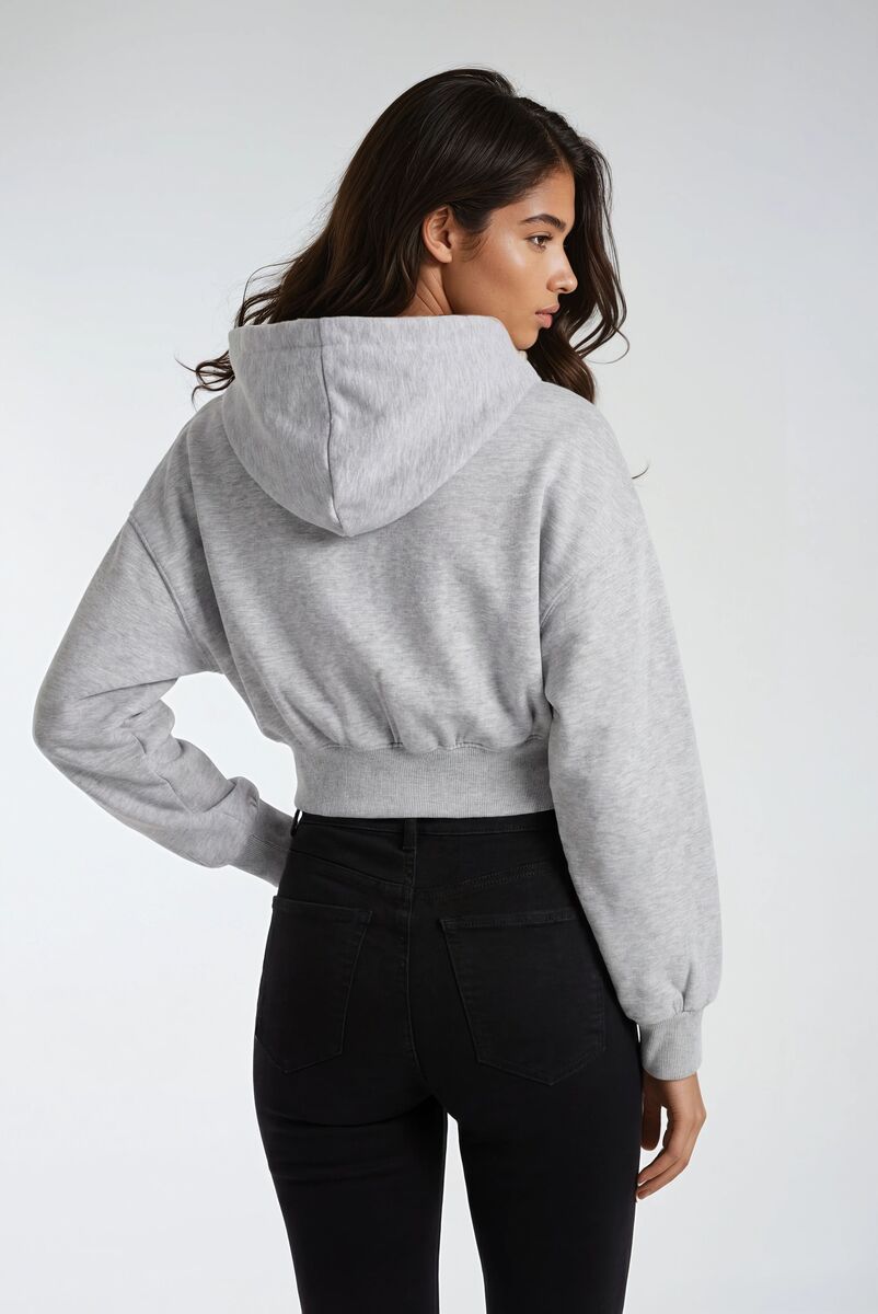 Cropped Lace-Lined Hood & Embroidered-Bow Hoodie