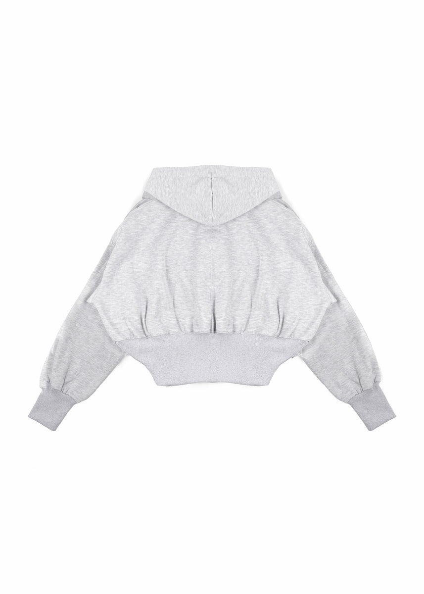 Cropped Lace-Lined Hood & Embroidered-Bow Hoodie