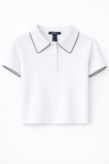 Scalloped Edge Short Sleeve Polo Shirt