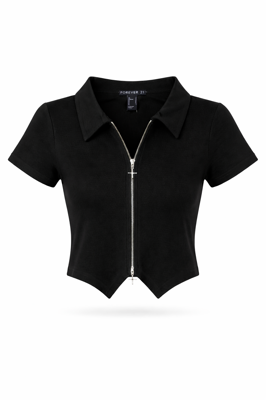 Double Zip Front Short Sleeve Collared Top