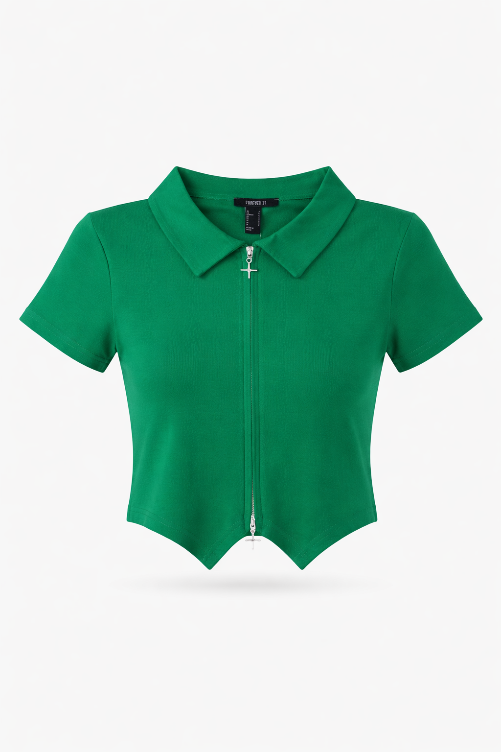 Double Zip Front Short Sleeve Collared Top