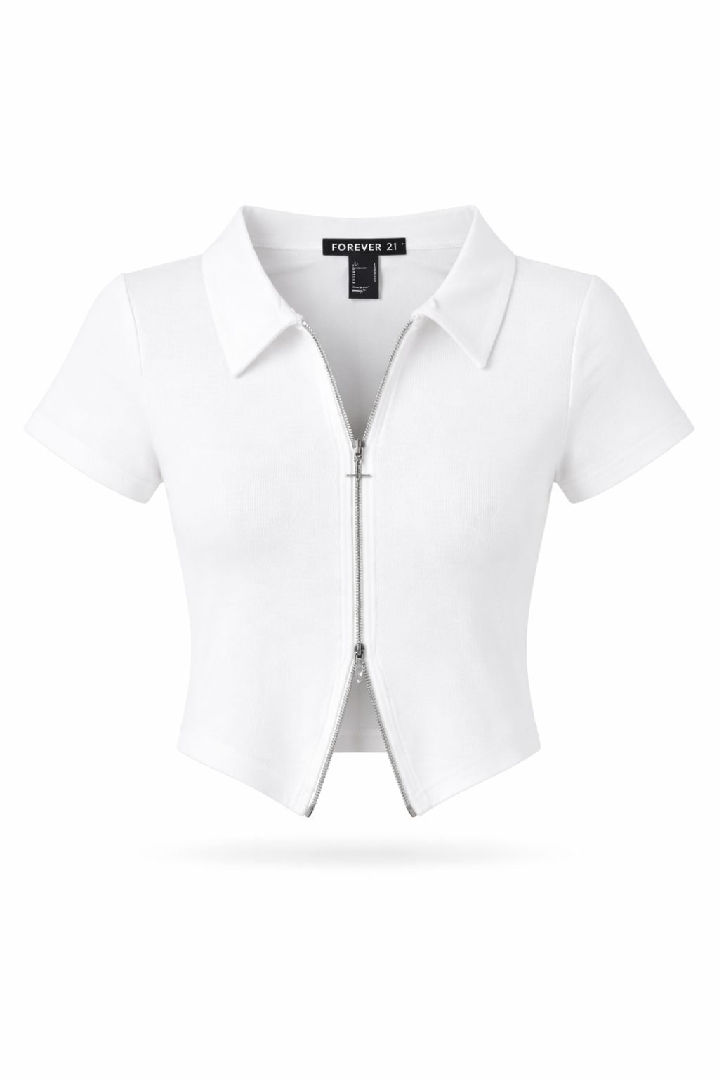 Double Zip Front Short Sleeve Collared Top